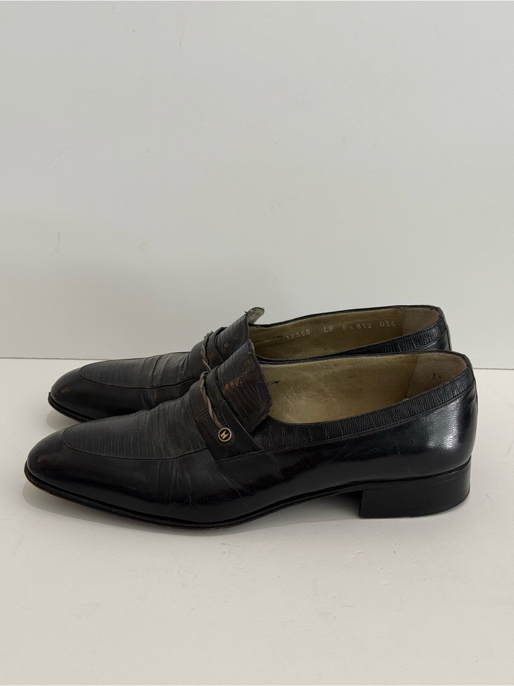 Vintage Moreschi Italian Black Lizard Leather Men's Slip-on Penny Loafers -8.5UK